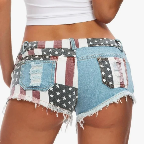 American Flag Micro Cheeky Distressed Shorts - Picture 6 of 7